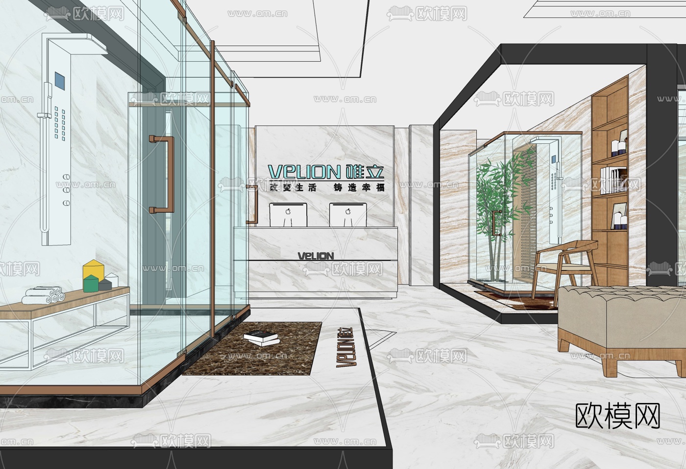 新中式卫浴器材展厅su模型下载（渲染图1）