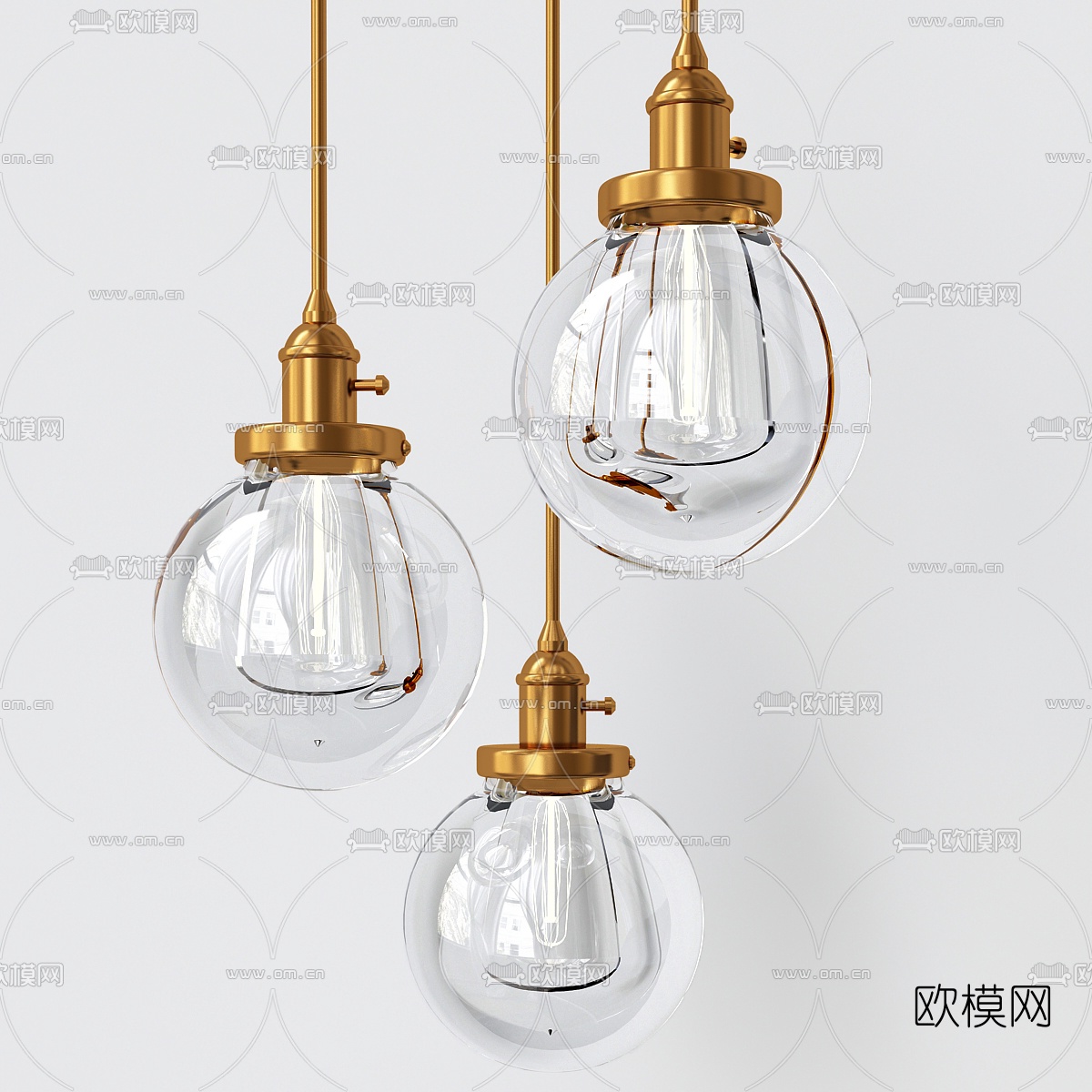 现代金属玻璃灯泡吊灯3D模型