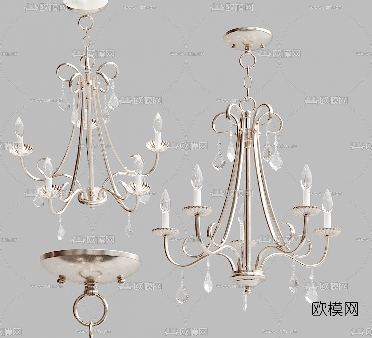 简欧金属水晶吊灯3d模型下载