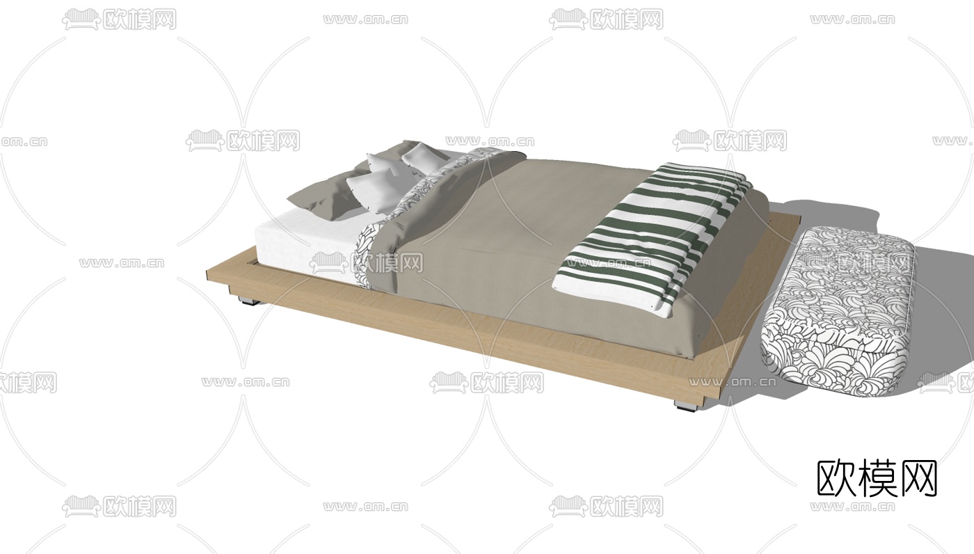 现代简约双人床免费su模型下载（渲染图2）