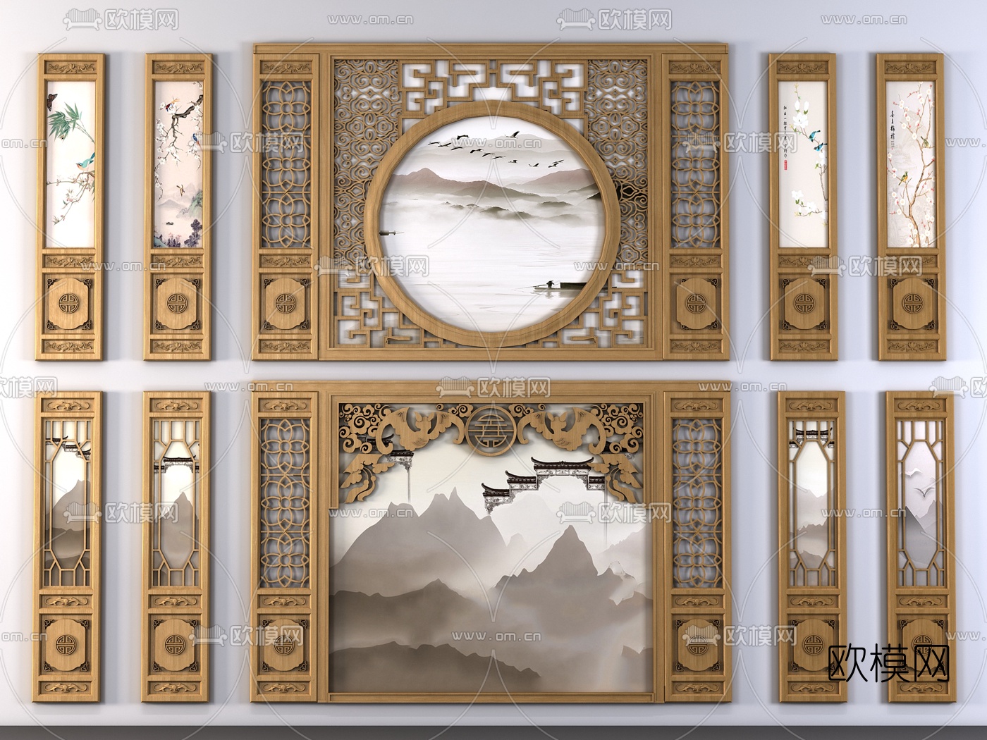 新中式雕花隔断屏风3d模型