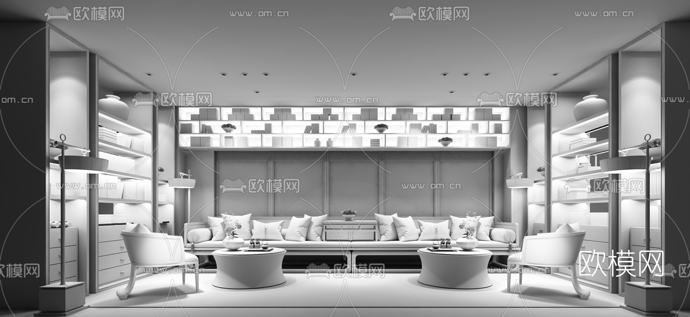 昊泽空间设计 新中式VIP洽谈室3d模型下载（渲染图2）