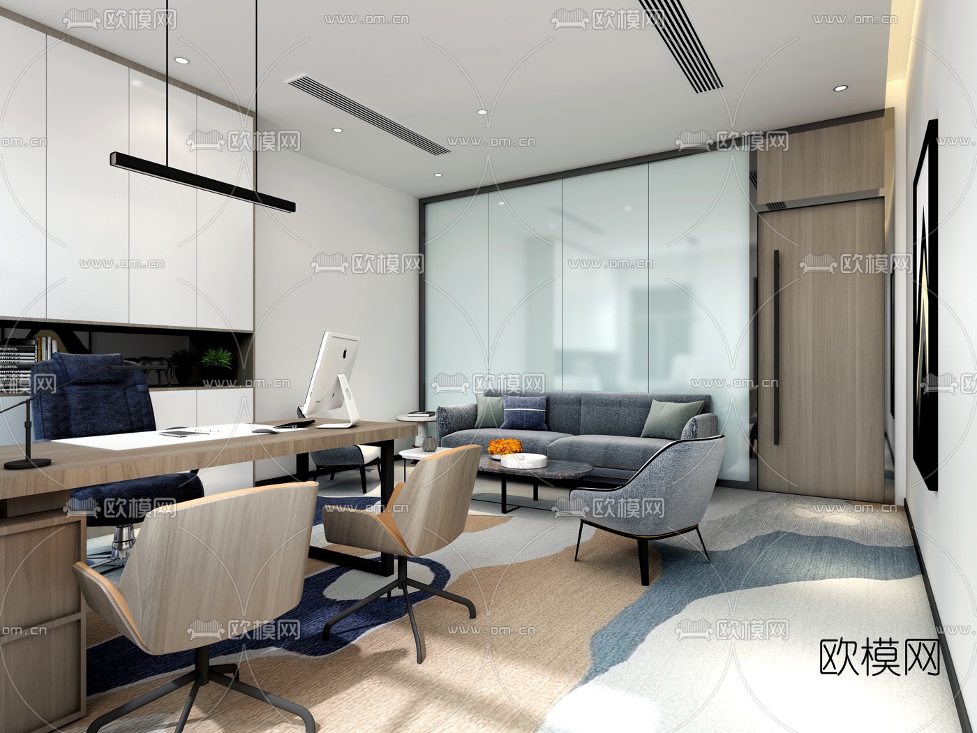 现代办公室总经理室3d模型-免费3dmax模型库-欧模网