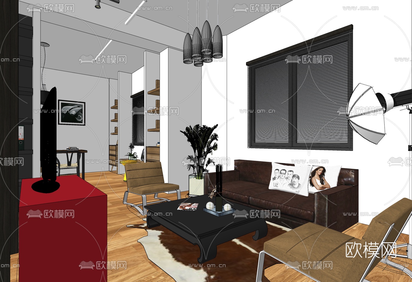 现代综合办公区su模型下载（渲染图2）