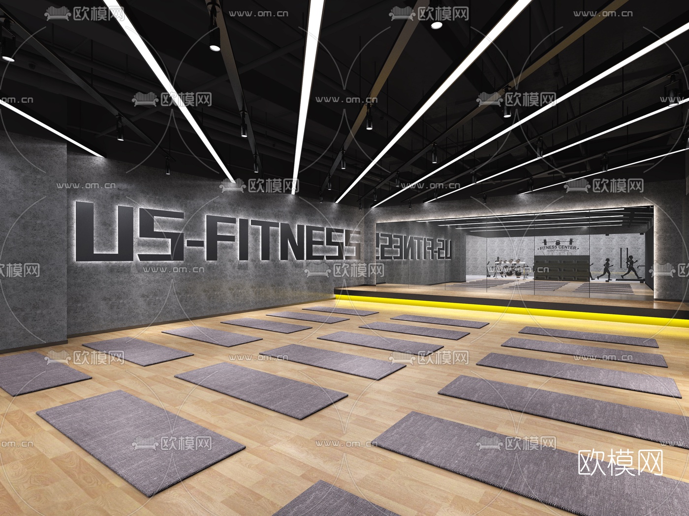 现代健身房瑜伽室3d模型下载