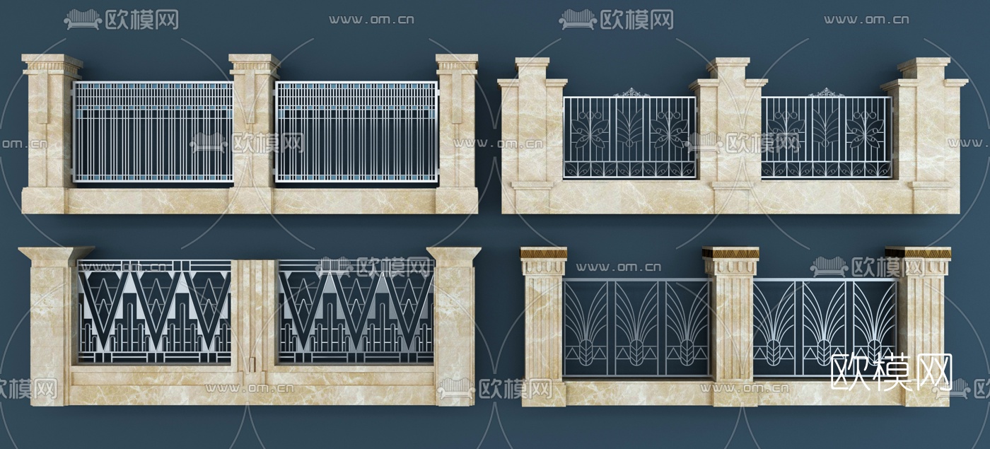 欧式庭院围栏组合3d模型下载