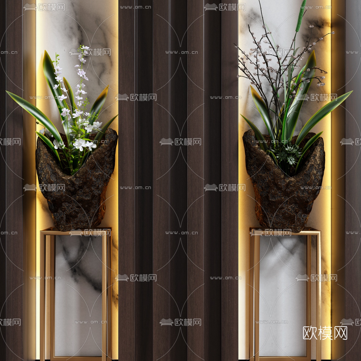 新中式绿植盆栽3d模型下载（渲染图1）