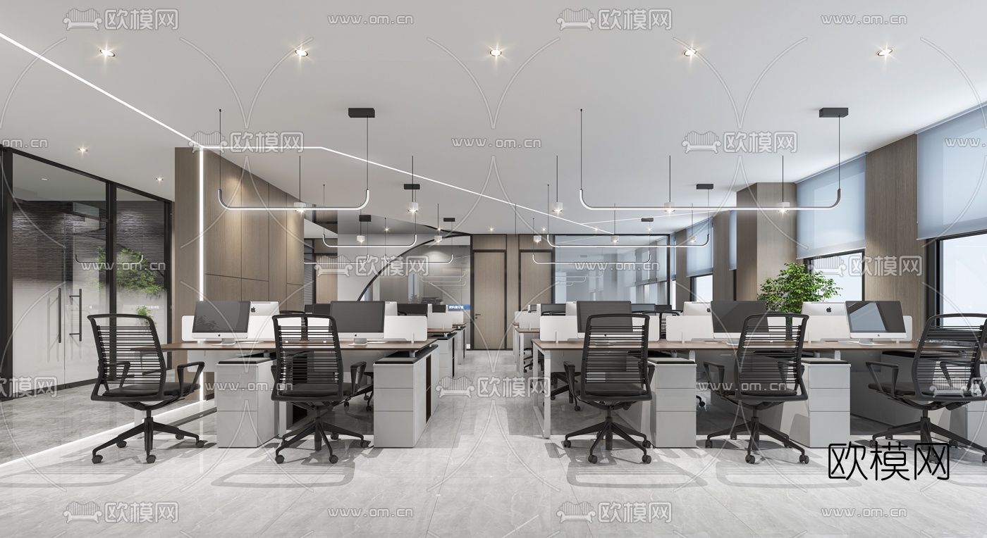 现代敞开式办公区3d模型