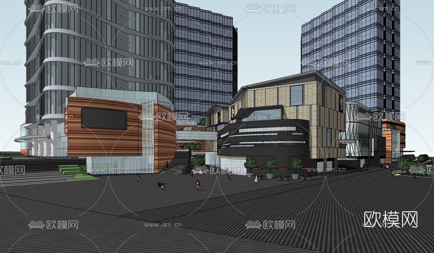 现代商业街su模型下载（渲染图3）