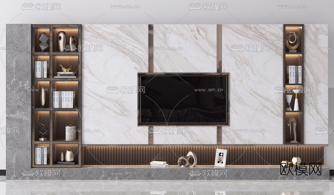 现代大理石电视背景墙3d模型