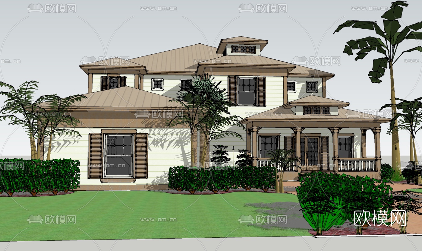 东南亚别墅免费su模型下载（渲染图1）
