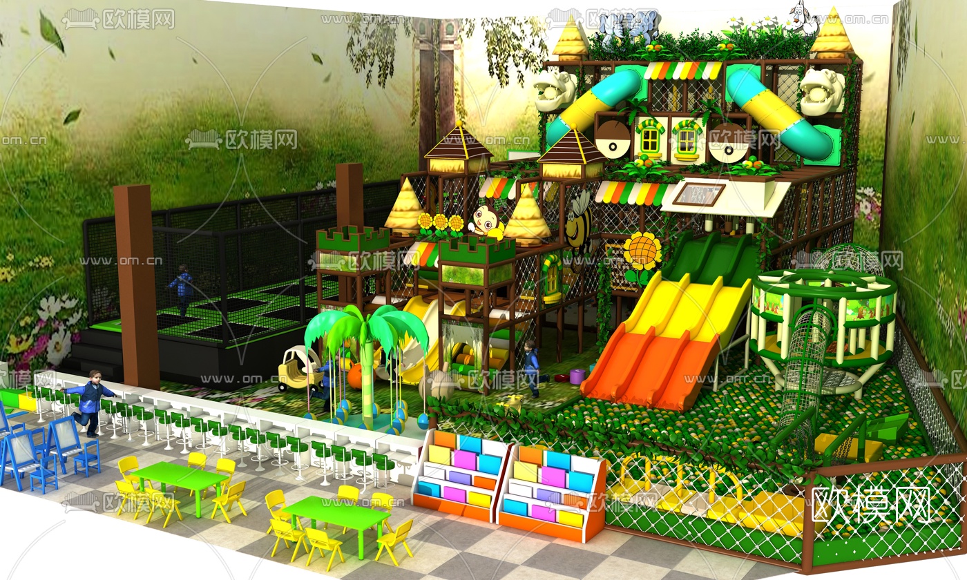 现代儿童游乐园娱乐设备3d模型下载（渲染图1）