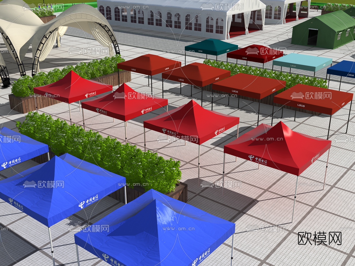 现代户外广告野营帐篷3d模型下载（渲染图3）