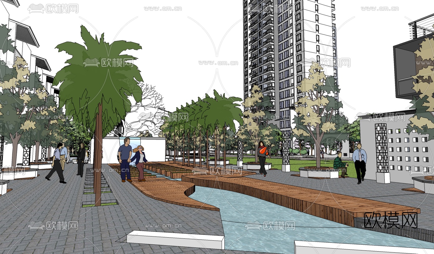 新中式小区规划su模型下载（渲染图4）