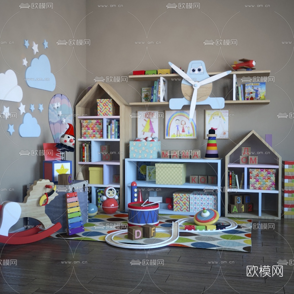 北欧实木儿童柜玩具组合3d模型