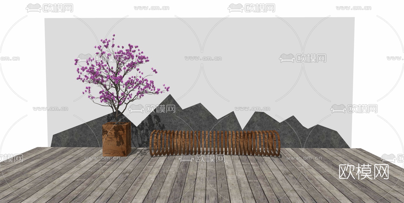 中式梅花盆栽su模型下载