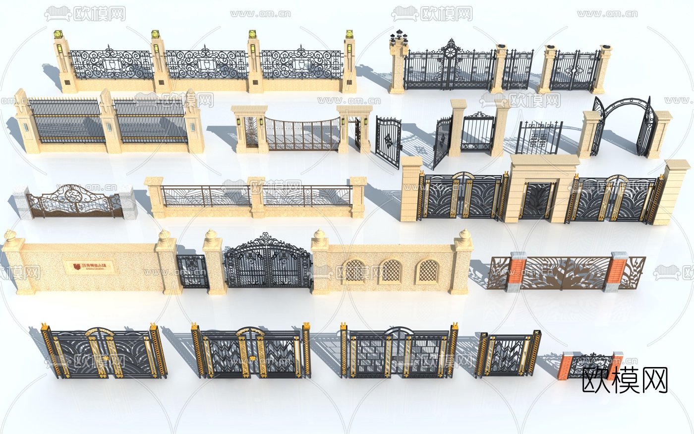 欧式院墙围墙大门3d模型