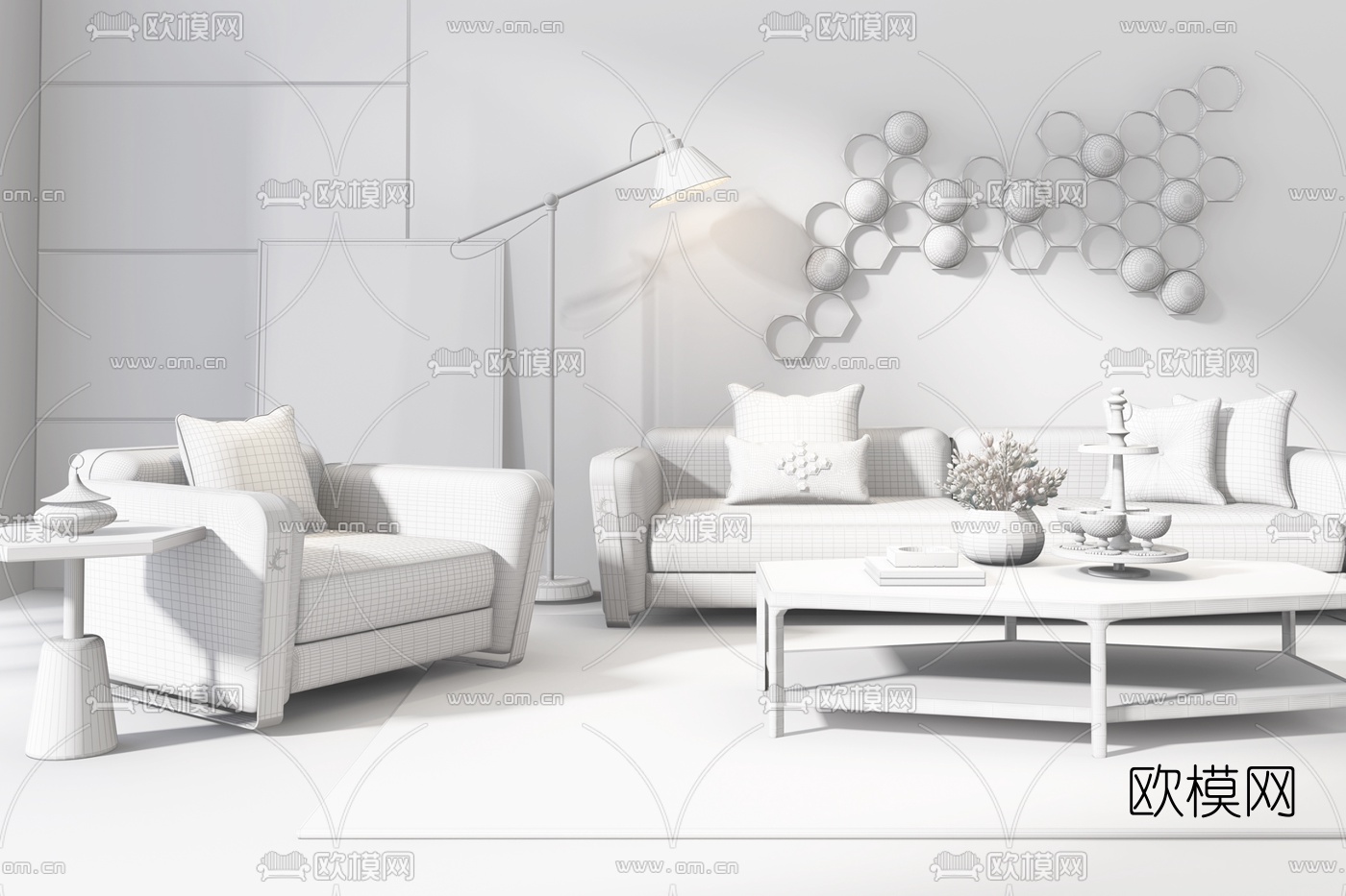 后现代奢华金属布艺沙发组合3D模型