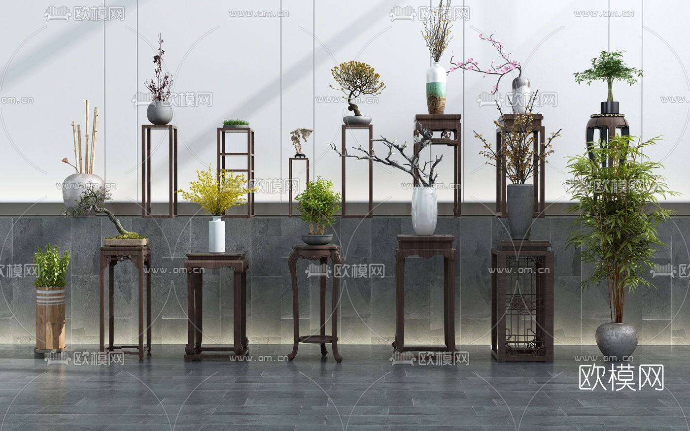 现代植物盆栽3d模型下载