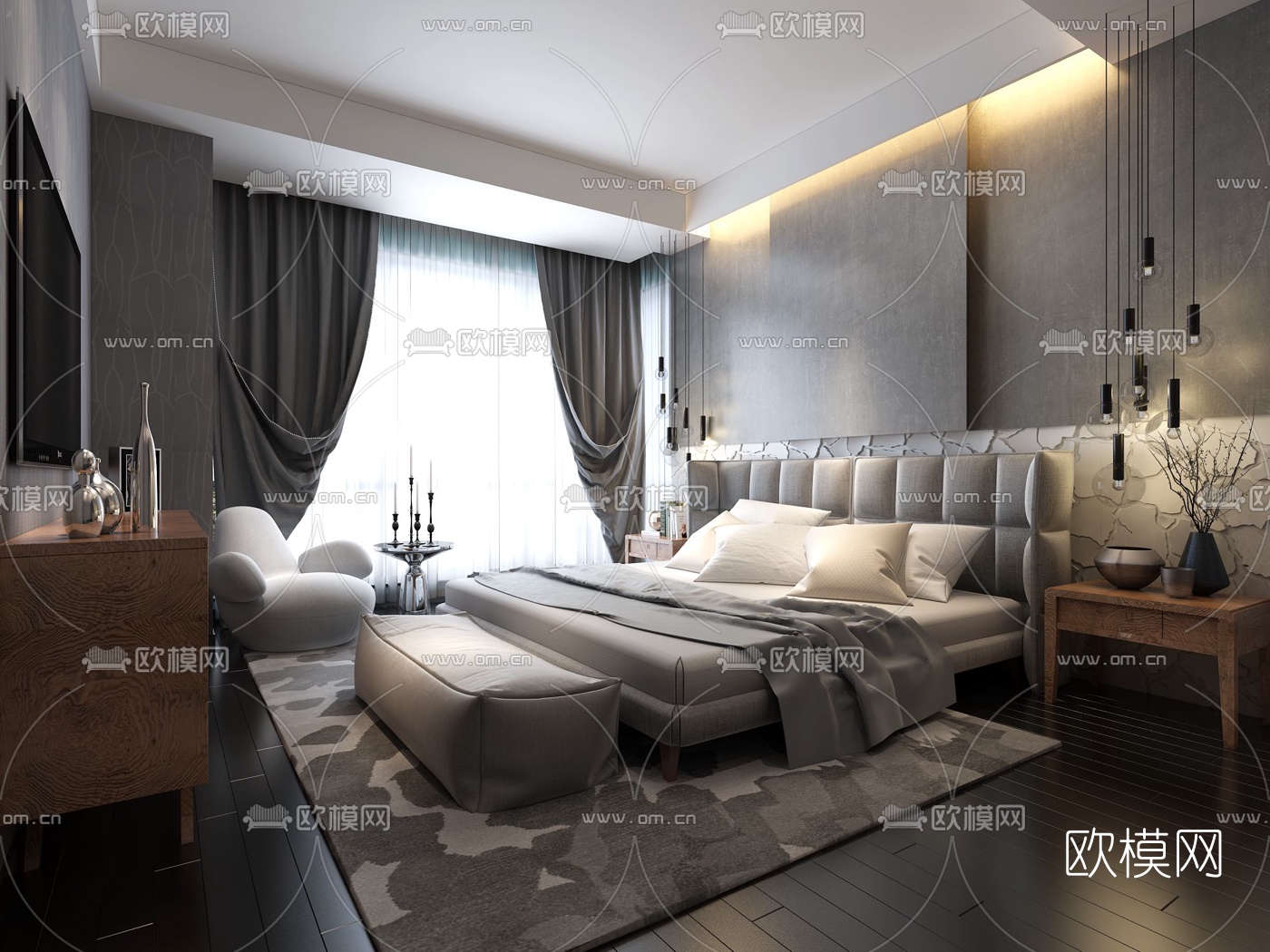 现代卧室主人房3D模型