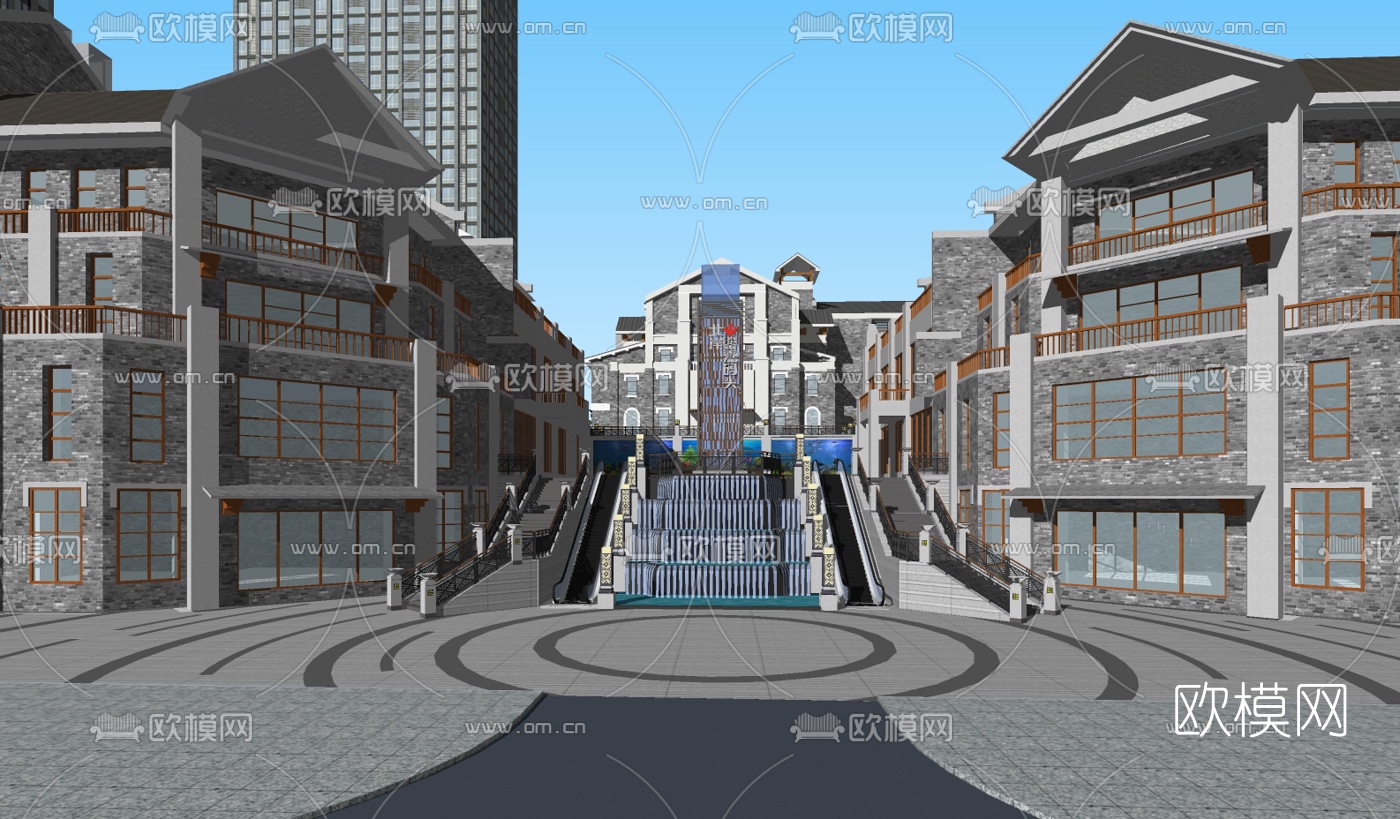中式商业街su模型