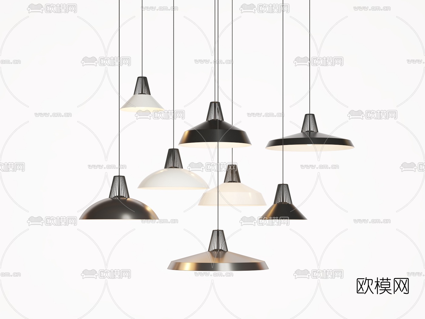 工业风铁艺吊灯组合3d模型下载（渲染图1）