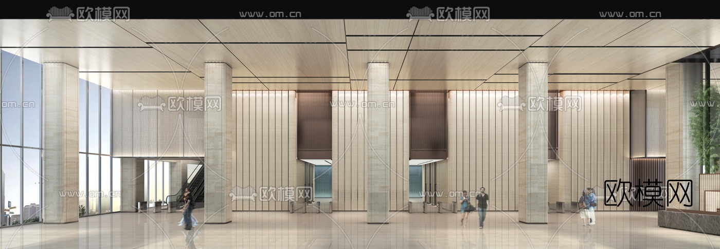 现代前台大堂电梯厅3d模型下载（渲染图3）