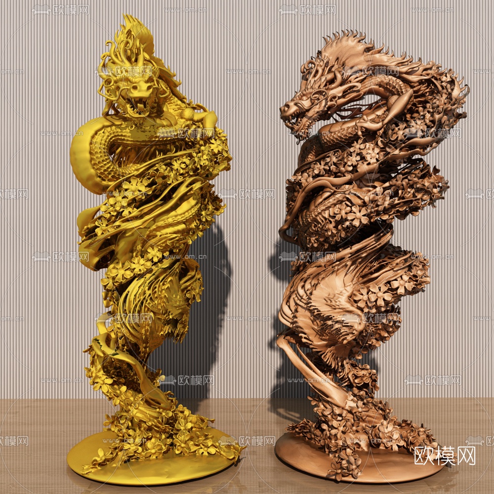 新中式镂空中国龙雕塑3d模型
