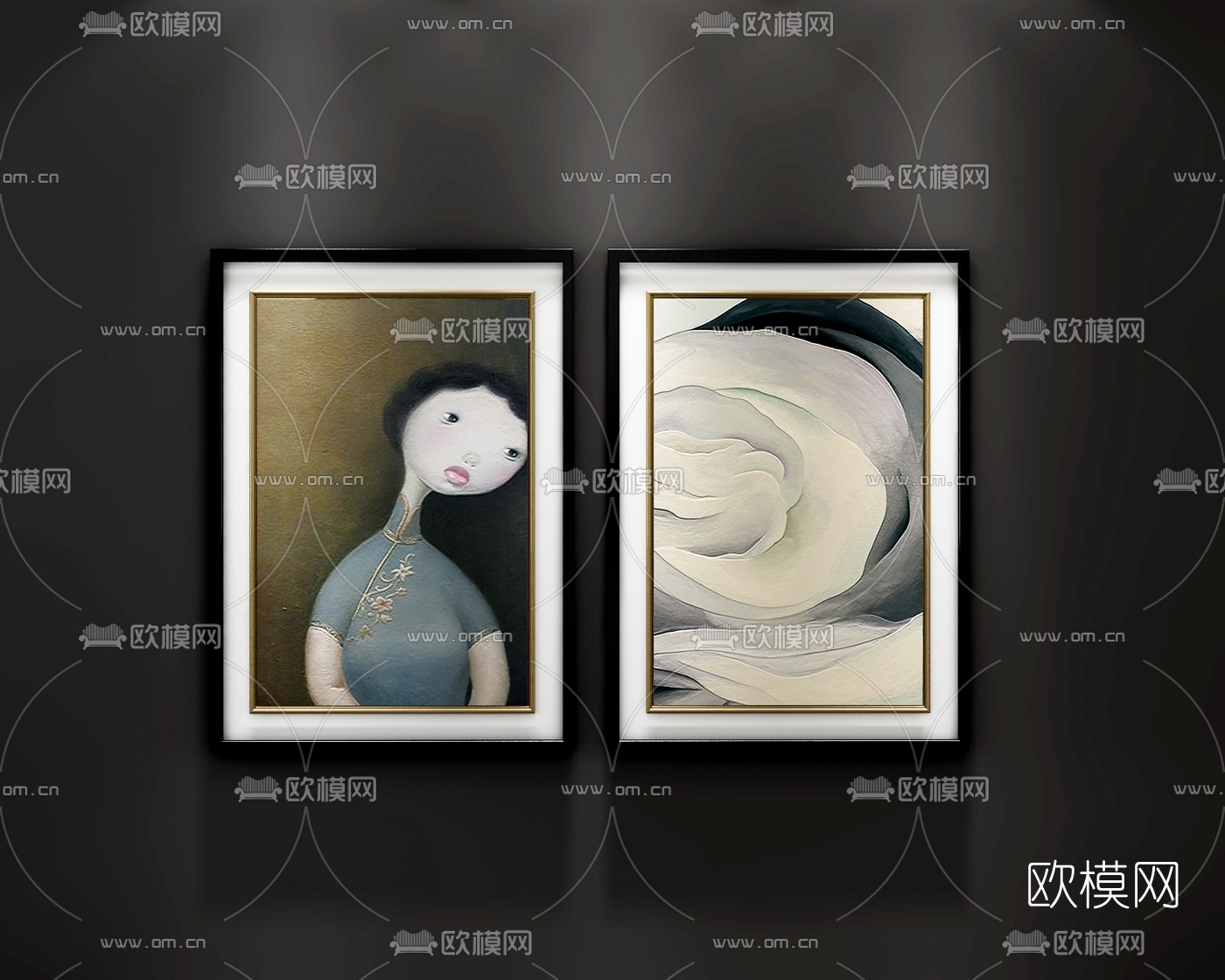 新中式挂画装饰画组合3D模型
