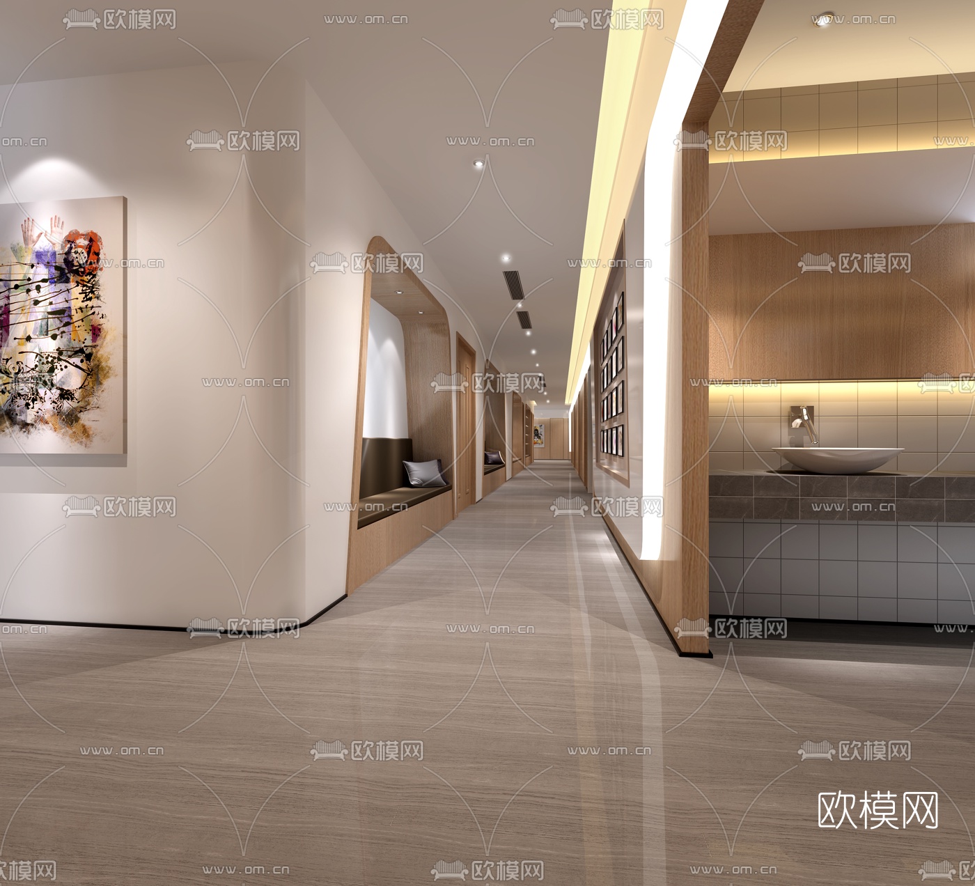 现代钢琴培训中心前台过道3D模型