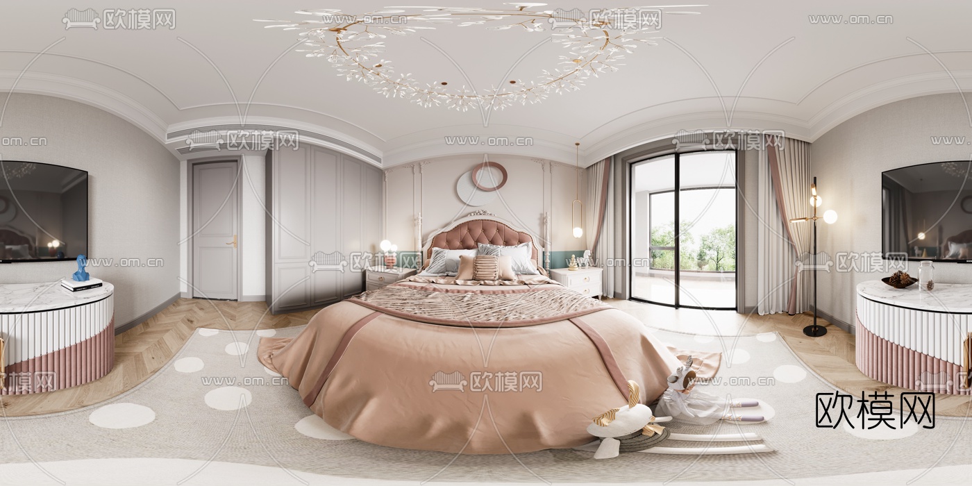 简欧卧室vr全景3d模型