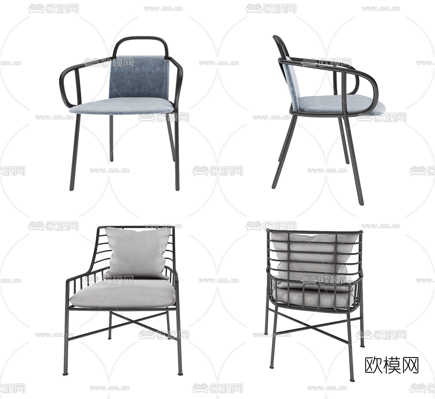 工业风铁艺单椅组合3d模型下载