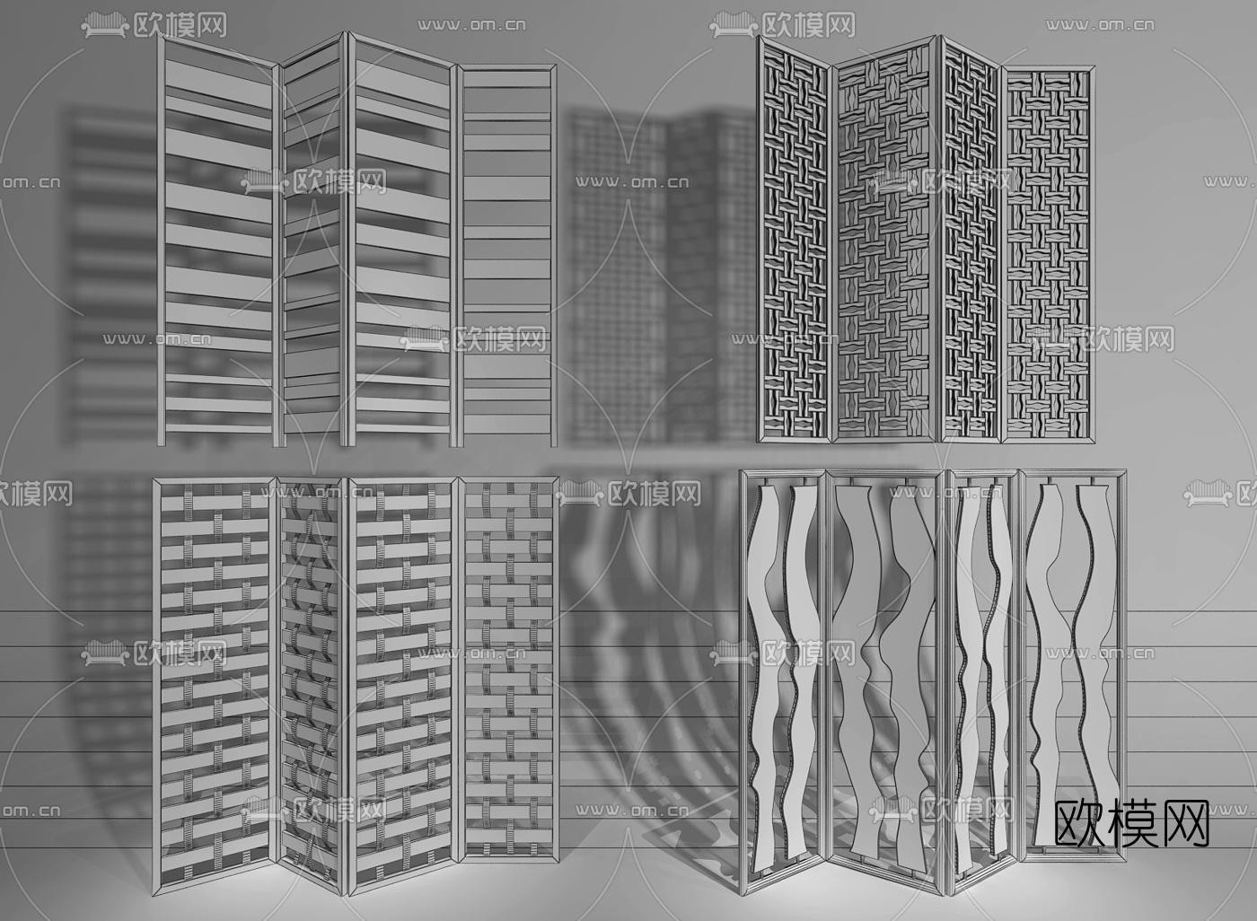东南亚实木屏风隔断3d模型下载（渲染图2）