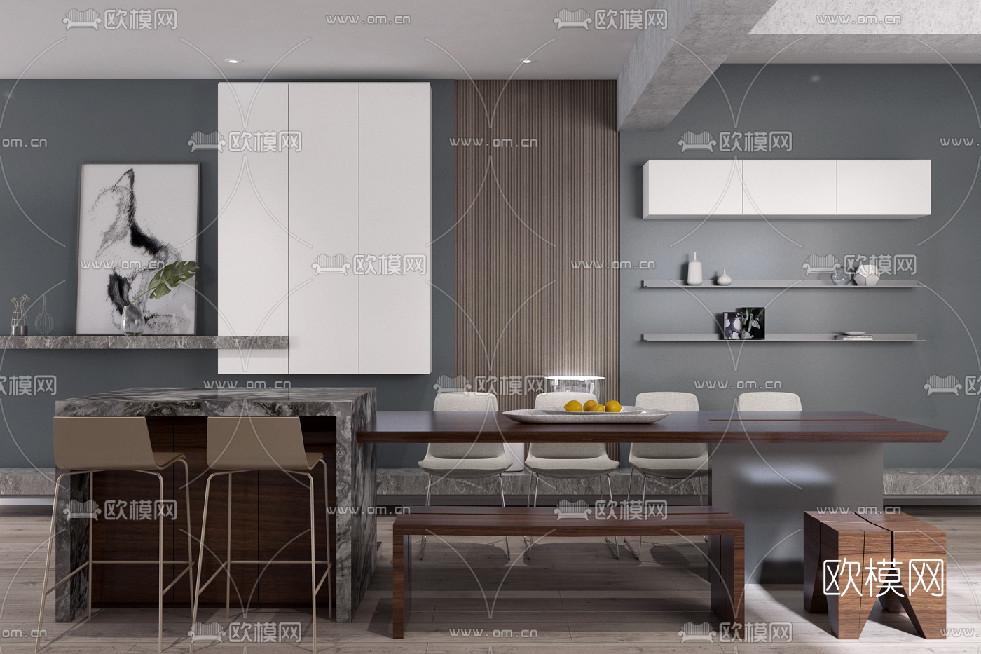 现代吧台吧台椅3d模型下载