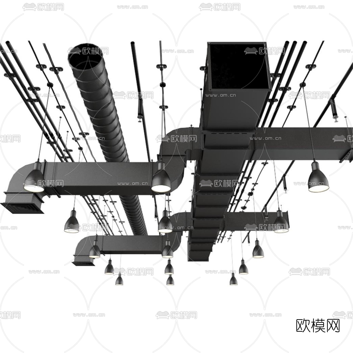 工业风通风管道3d模型下载