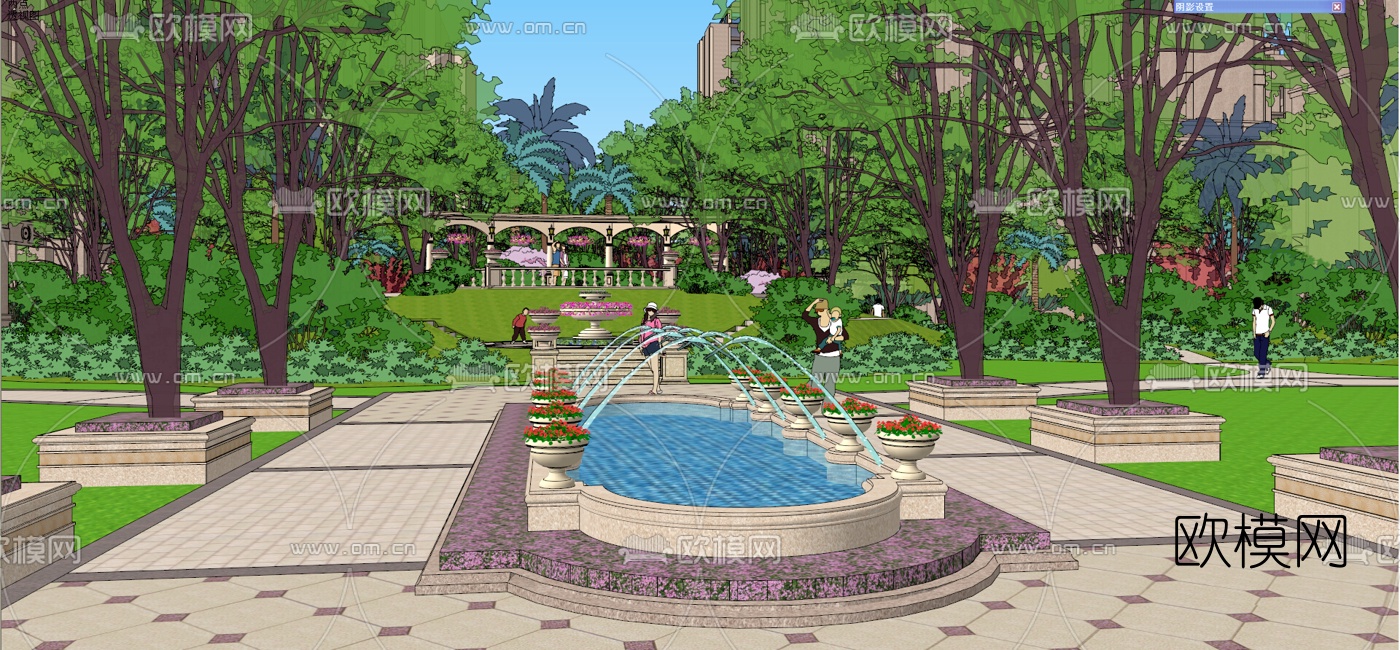 欧式小区景观规划su模型下载（渲染图10）