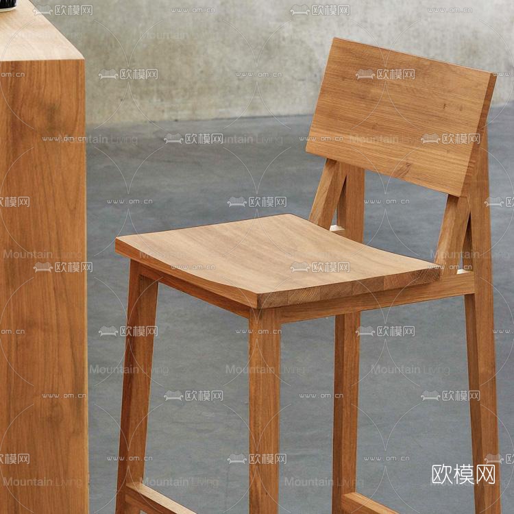 现代实木大理石吧台3d模型下载（渲染图2）