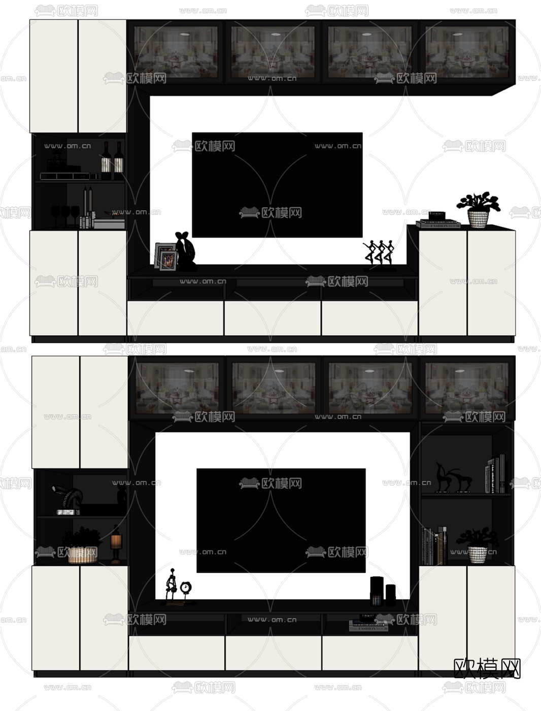 现代轻奢电视背景柜su模型下载（渲染图2）