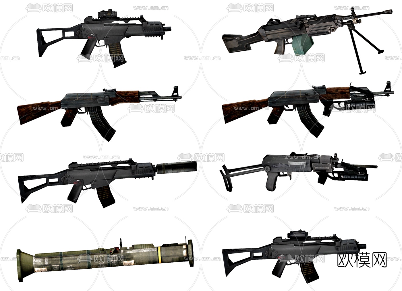 现代机枪冲锋枪组合3D模型下载