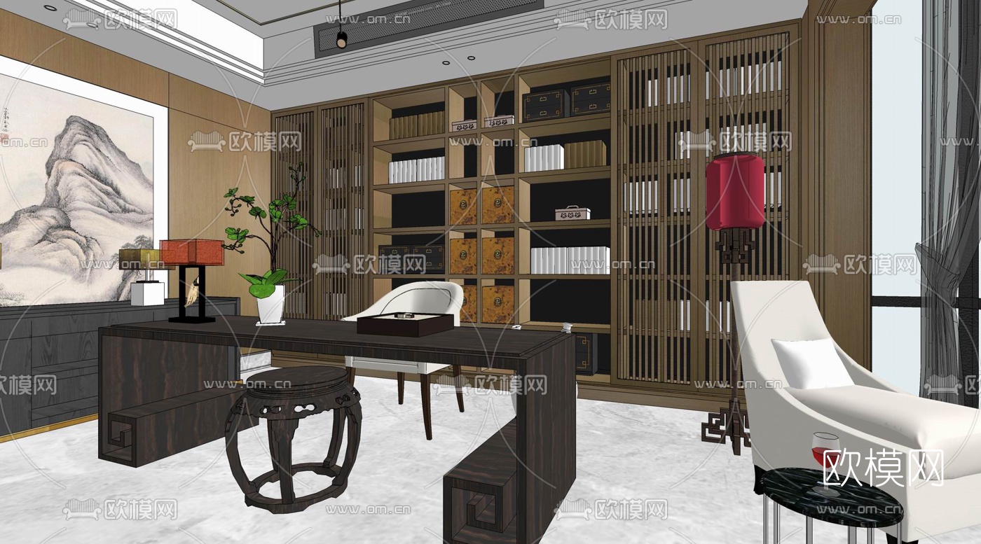 新中式客餐厅su模型下载（渲染图14）