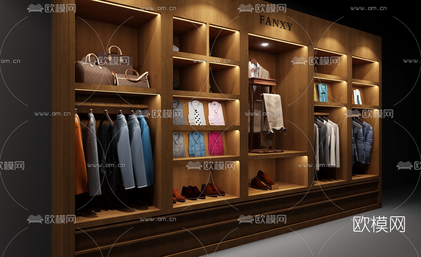 现代实木服装店展示柜3d模型