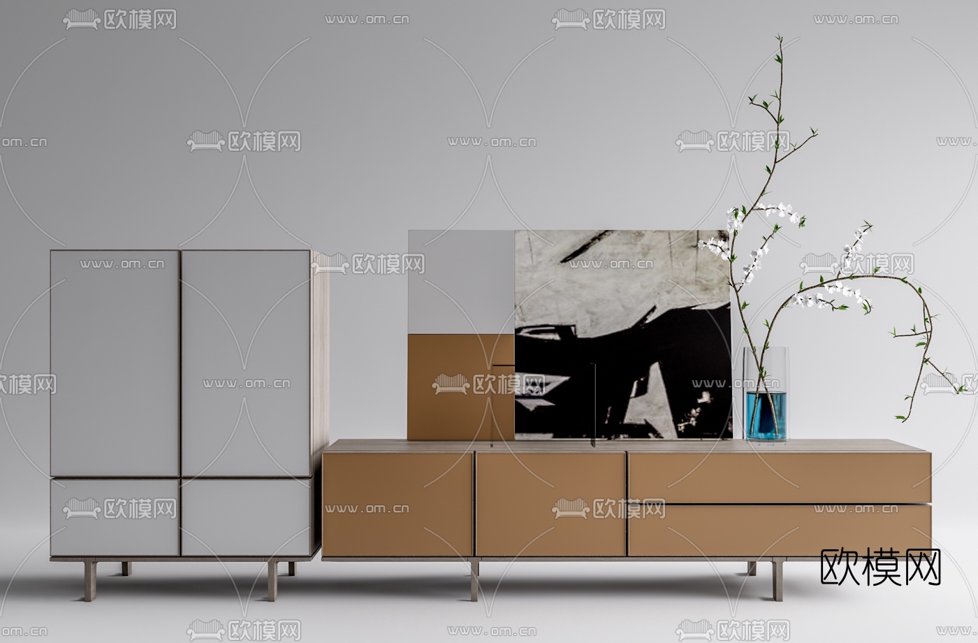 现代边柜电视柜su模型