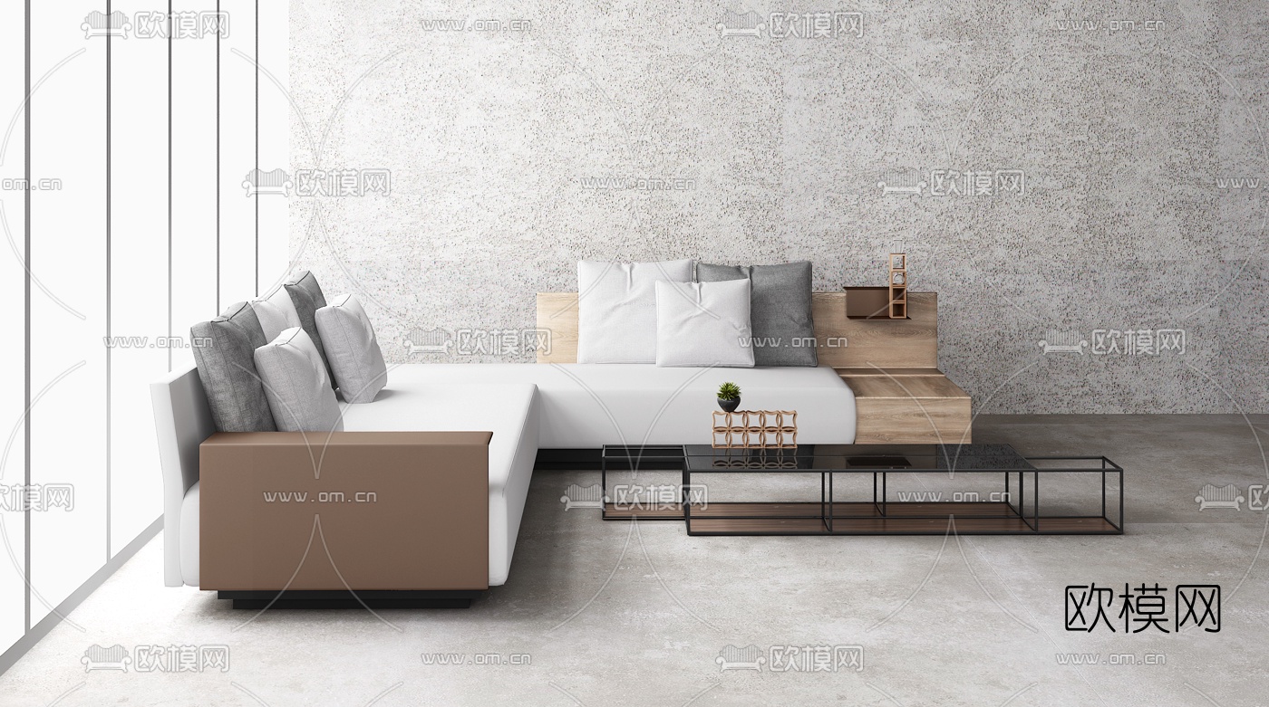 现代多人转角沙发3d模型下载（渲染图1）