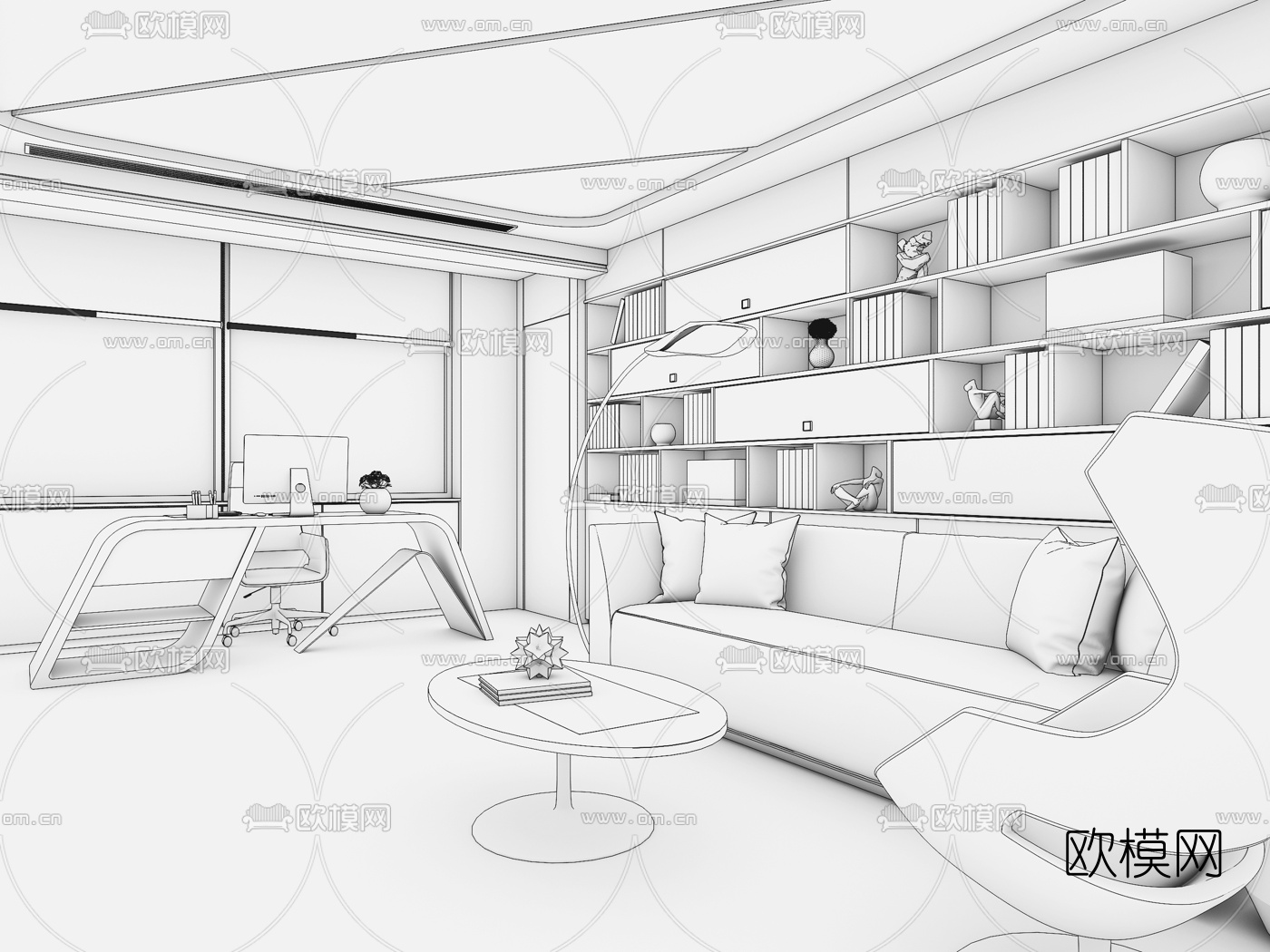 黄全集艾设计现代办公室3D模型