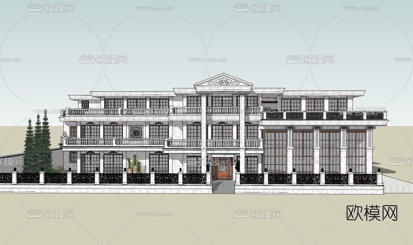 欧式别墅免费su模型下载（渲染图1）