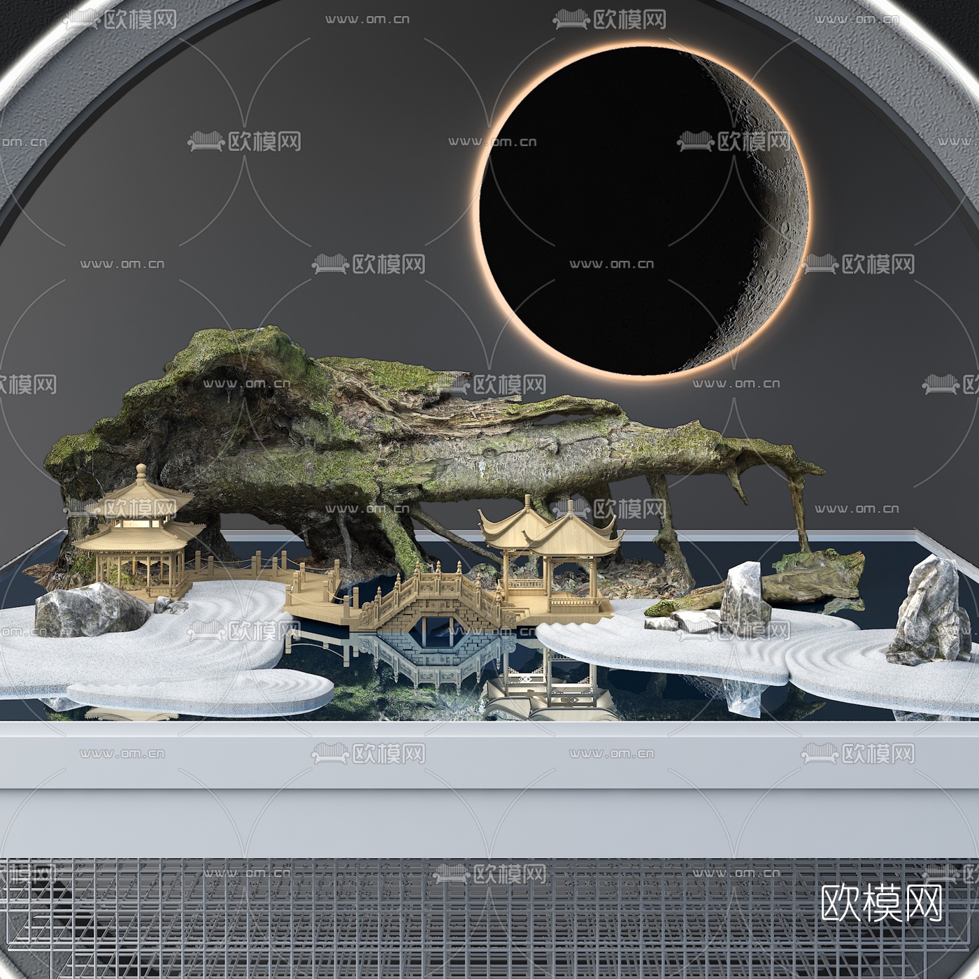 新中式旱景园艺小品3d模型