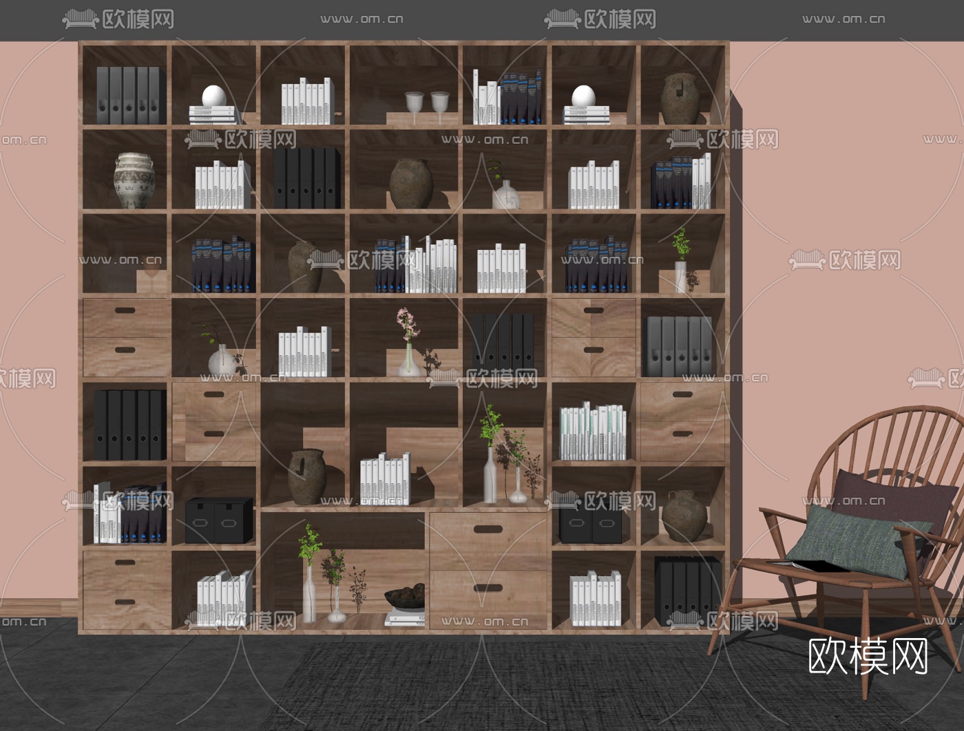 北欧实木书柜su模型下载