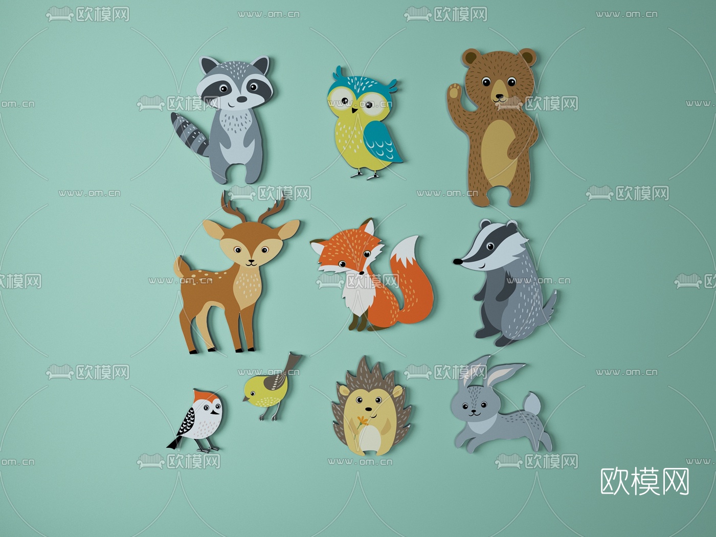 现代卡通动物墙饰挂件3D模型下载