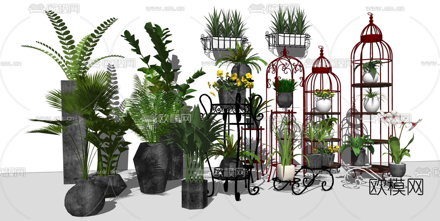欧式绿植盆栽su模型下载（渲染图2）