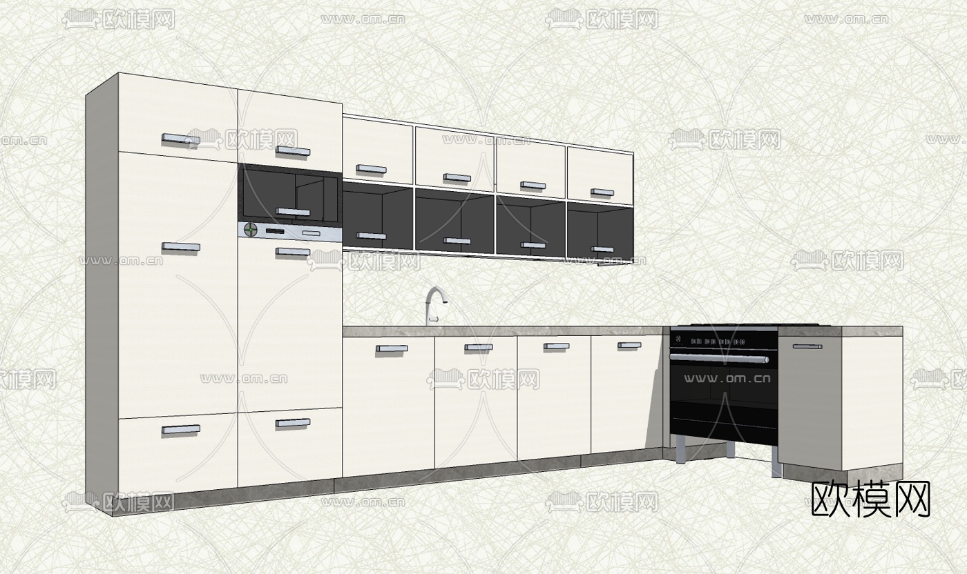 现代橱柜免费su模型下载（渲染图1）